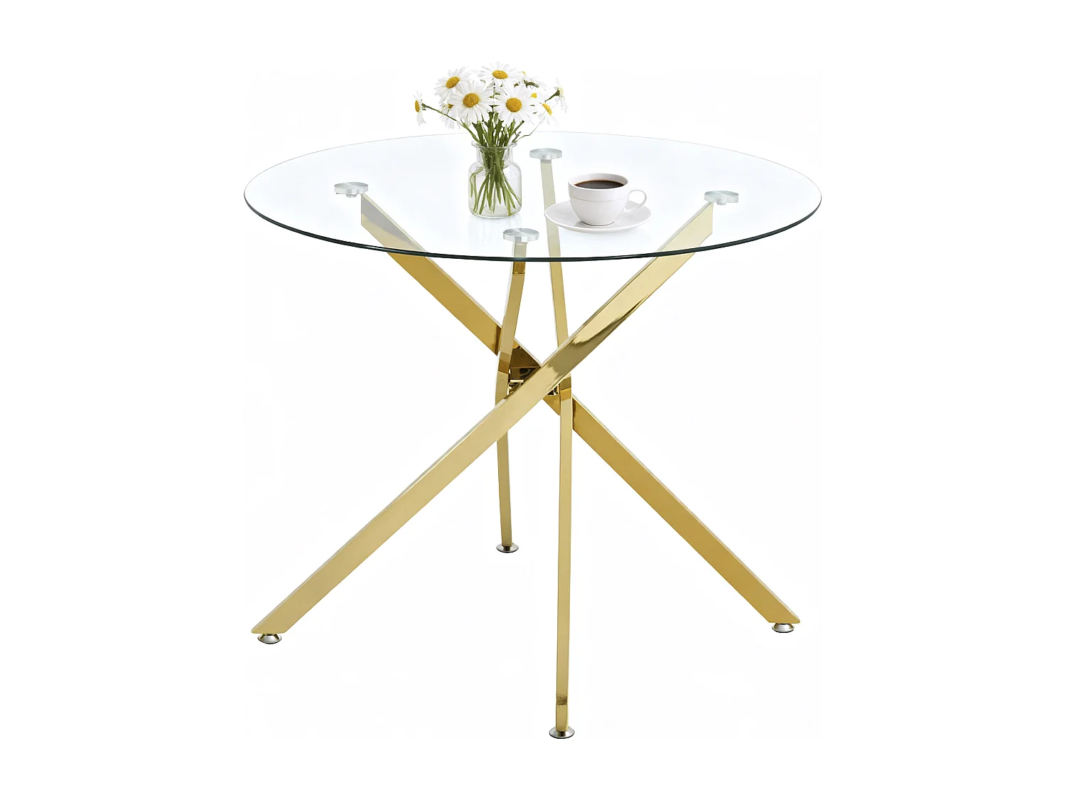 Table à manger ronde avec plateau en verre trempé et pieds dorés 80 × 80 × 76 cm