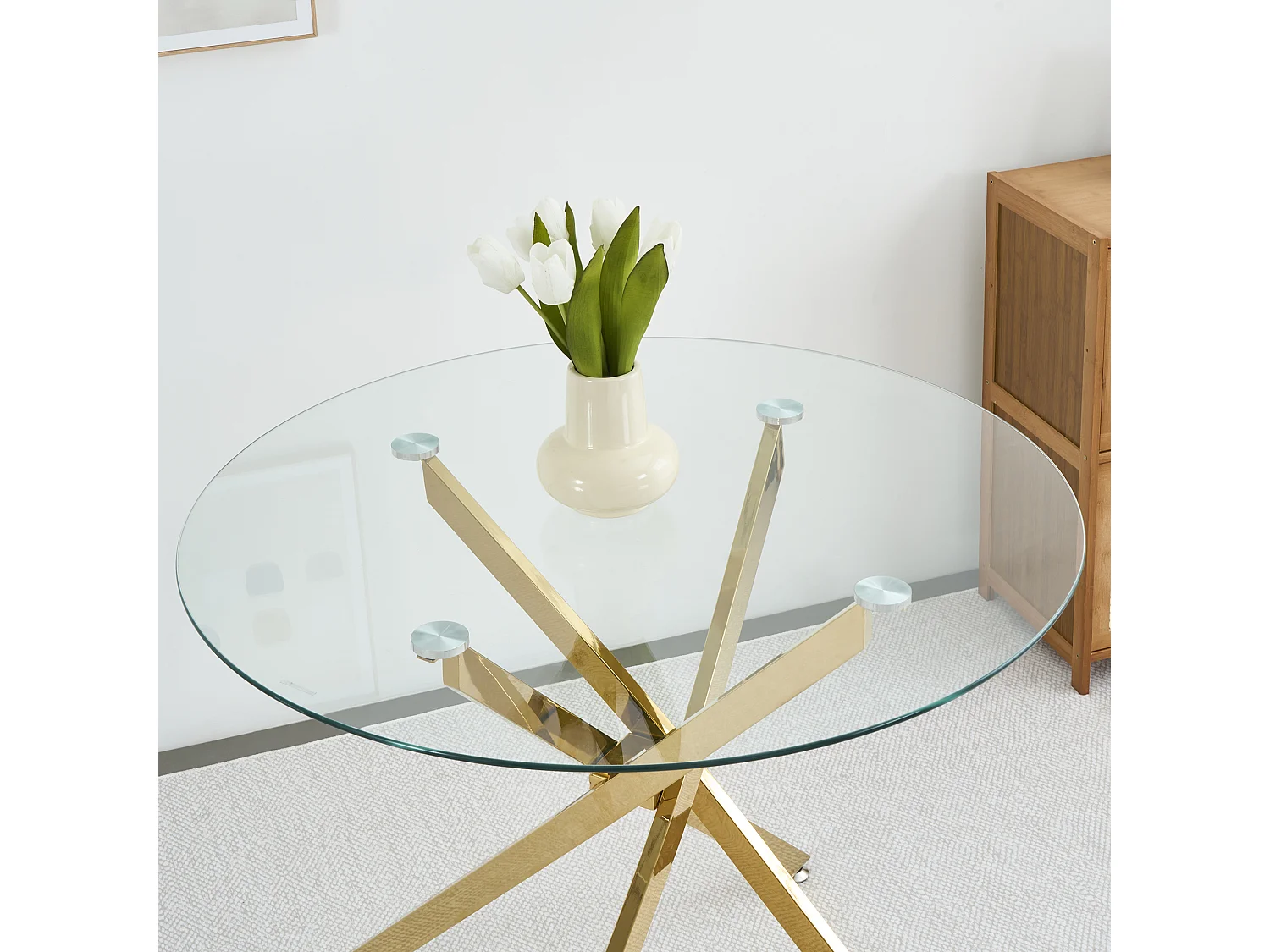 Table à manger ronde avec plateau en verre trempé et pieds dorés 80 × 80 × 76 cm
