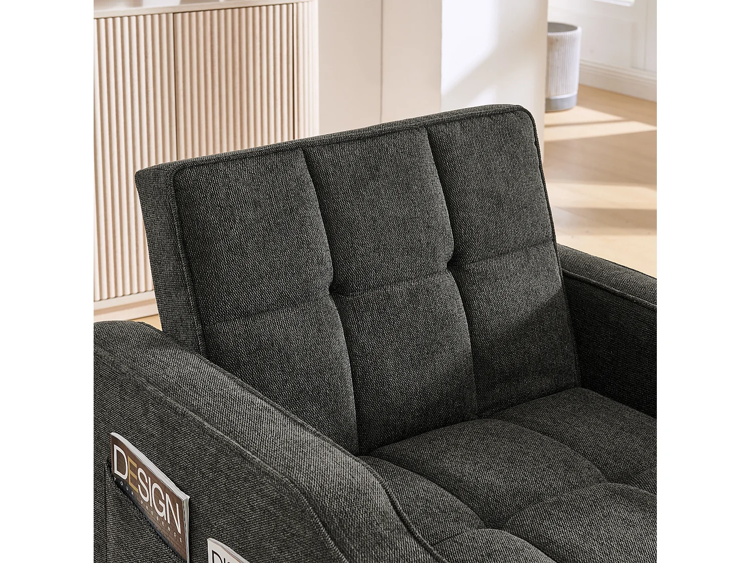 3-in-1 converteerbare fauteuil met USB-poorten - Slaapbank in donkergrijze stof