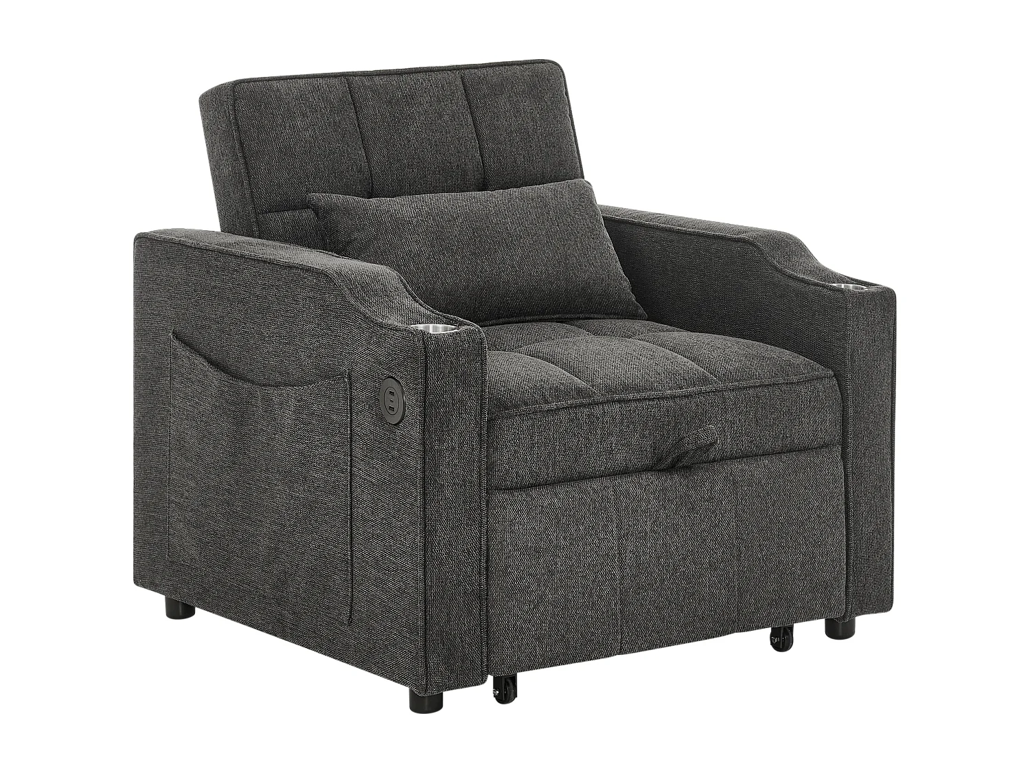 3-in-1 converteerbare fauteuil met USB-poorten - Slaapbank in donkergrijze stof