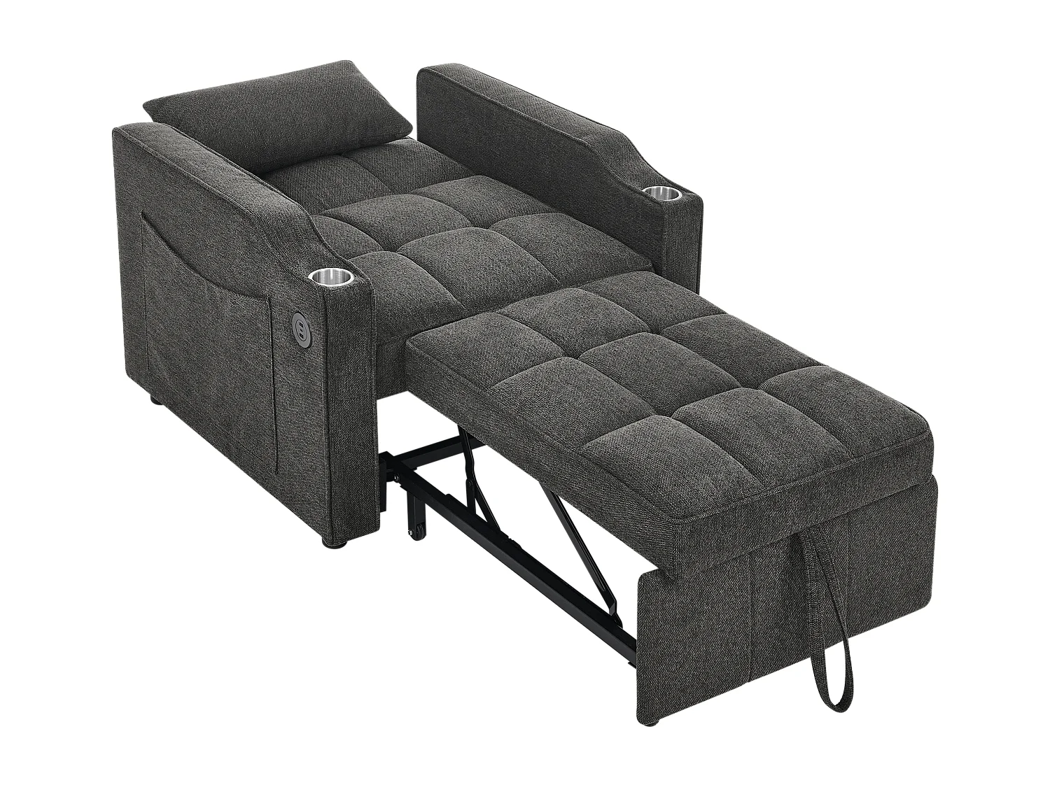 3-in-1 converteerbare fauteuil met USB-poorten - Slaapbank in donkergrijze stof