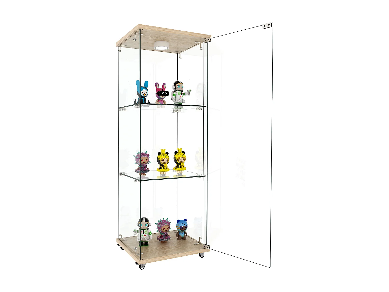 Vitrine en verre sur roulettes avec LED et 3 niveaux 42,5 x 36,5 x121.7 cm