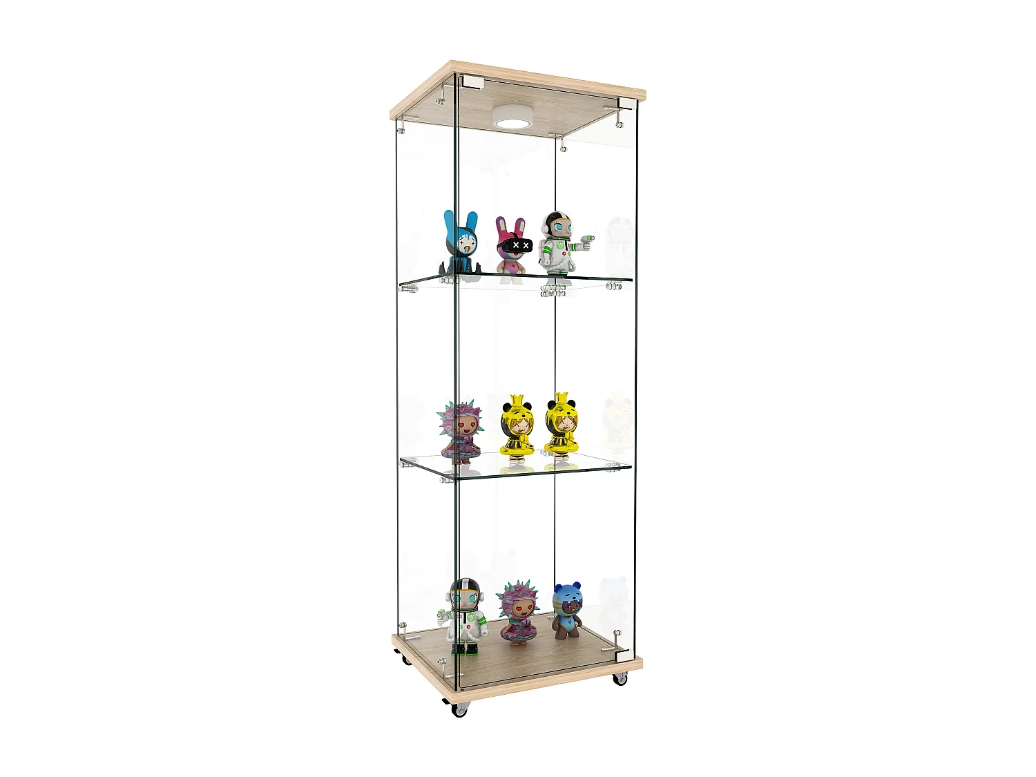 Vitrine en verre sur roulettes avec LED et 3 niveaux 42,5 x 36,5 x121.7 cm