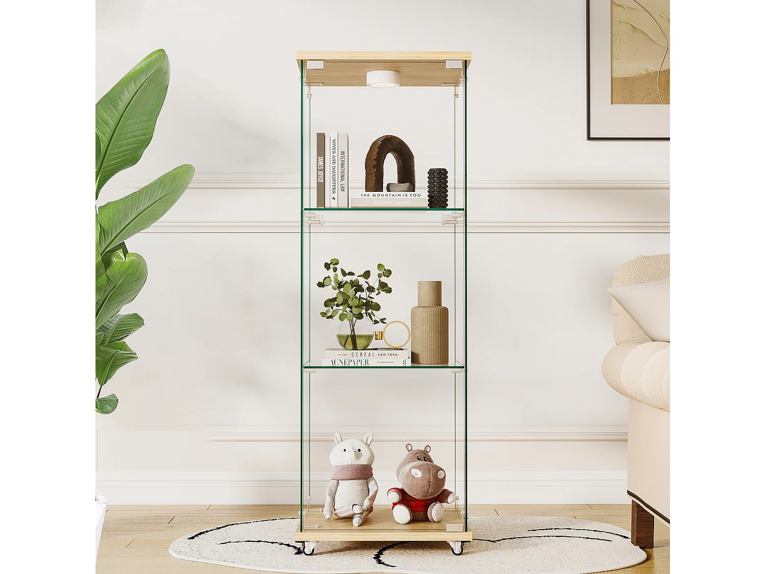 Vitrine en verre sur roulettes avec LED et 3 niveaux 42,5 x 36,5 x121.7 cm