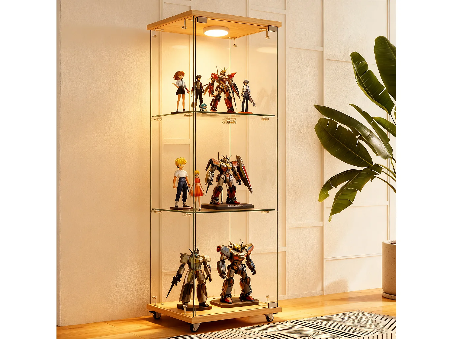 Vitrine en verre sur roulettes avec LED et 3 niveaux 42,5 x 36,5 x121.7 cm
