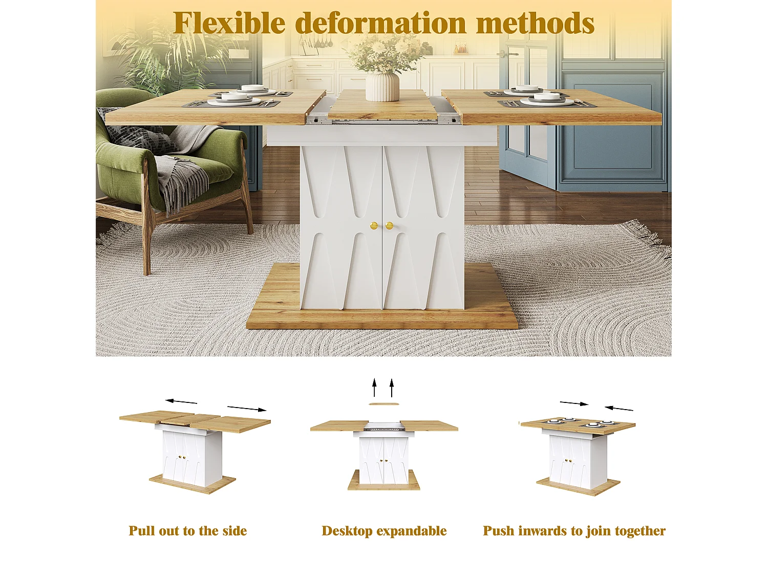 Ensemble table à manger extensible + 4 chaises en coton-lin gris