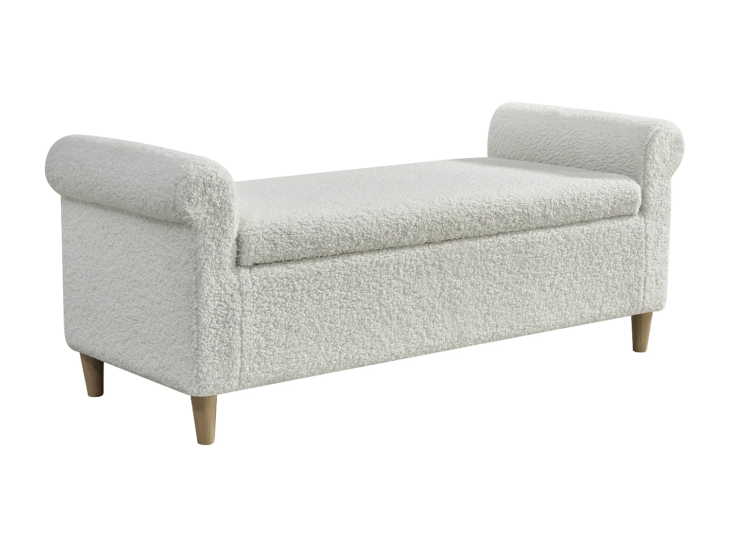 Ottoman, bedbank met opbergvak, wit - Stof en hout