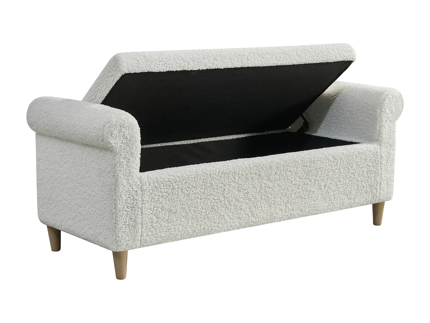 Ottoman, bedbank met opbergvak, wit - Stof en hout