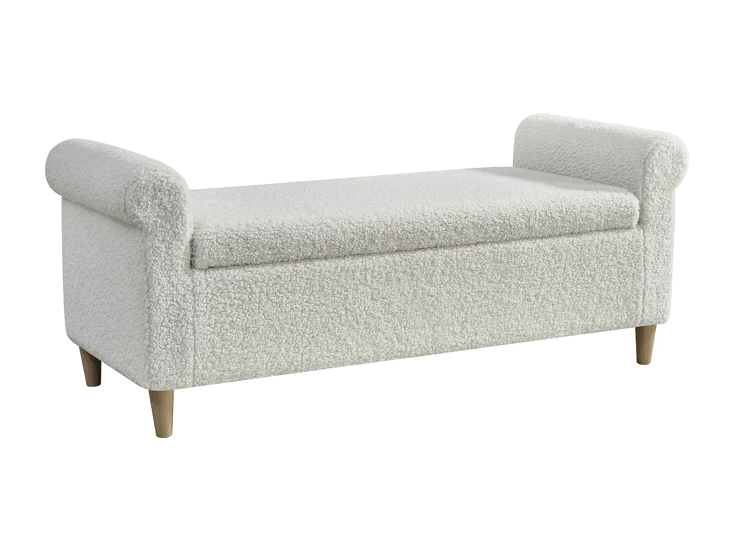 Ottoman, bedbank met opbergvak, wit - Stof en hout