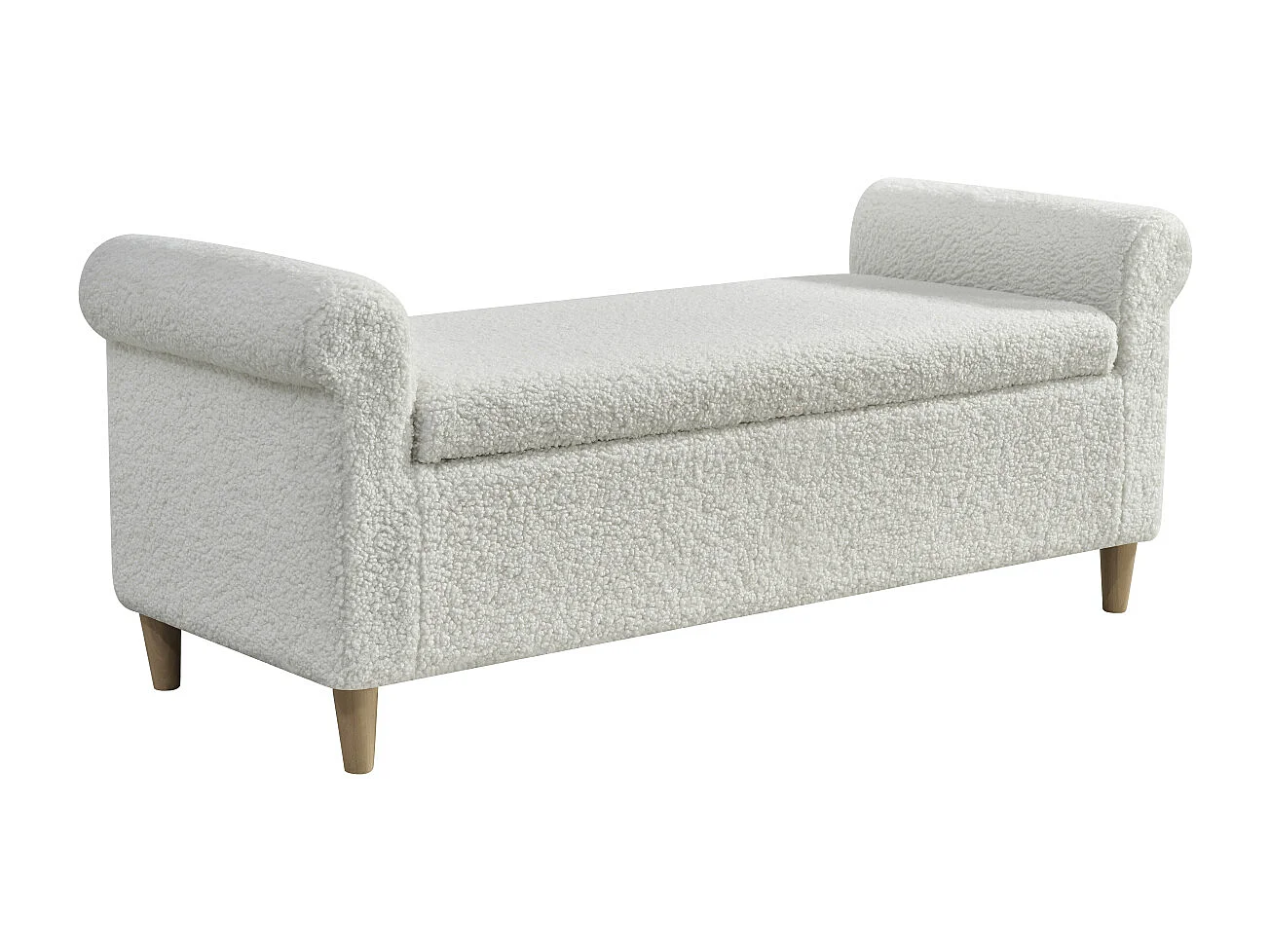 Ottoman, bedbank met opbergvak, wit - Stof en hout