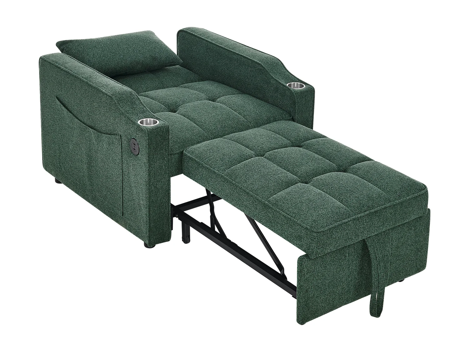 Fauteuil convertible 3-en-1 avec ports USB - Canapé-lit en tissu vert