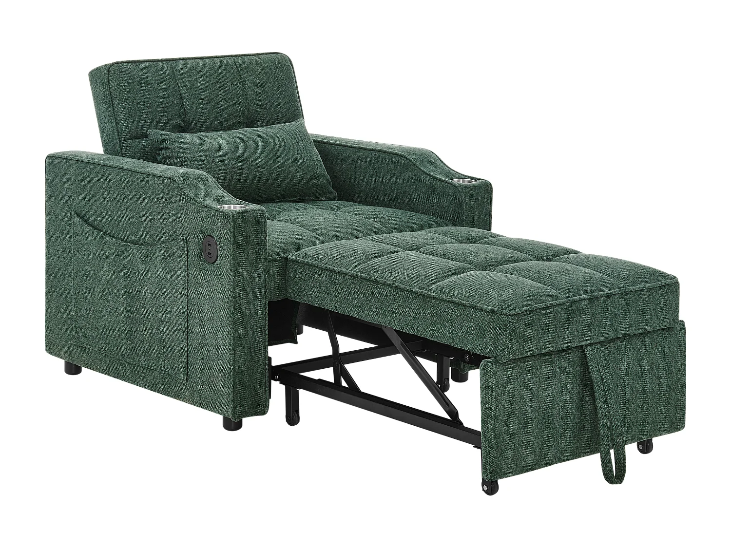 Fauteuil convertible 3-en-1 avec ports USB - Canapé-lit en tissu vert