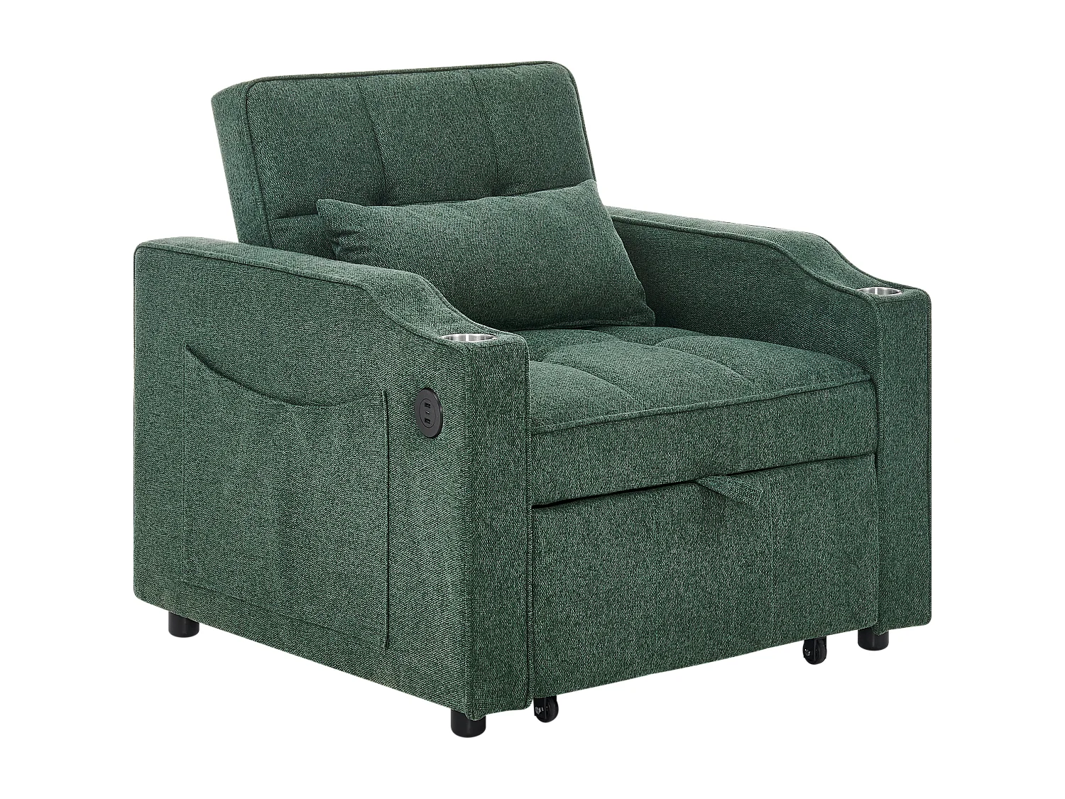 Fauteuil convertible 3-en-1 avec ports USB - Canapé-lit en tissu vert