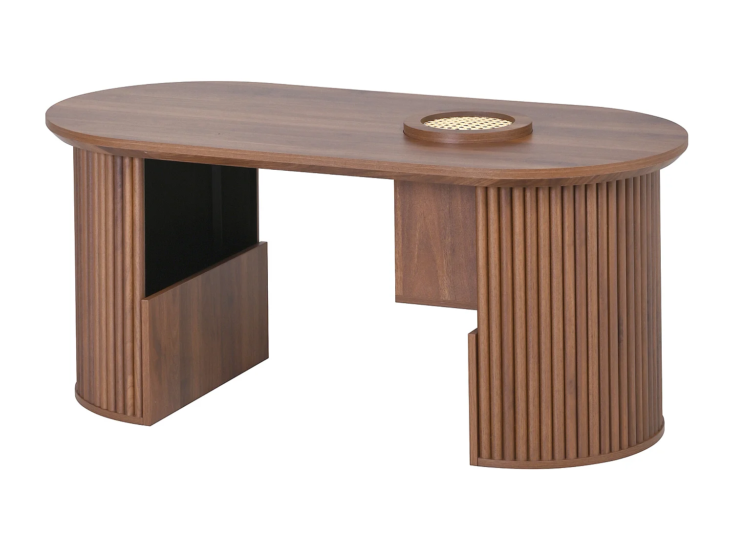 Tavolino da caffè in noce con struttura verticale e contenitore, 105 x 50 x 46,5 cm