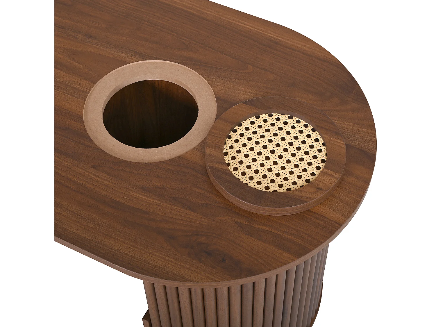 Tavolino da caffè in noce con struttura verticale e contenitore, 105 x 50 x 46,5 cm