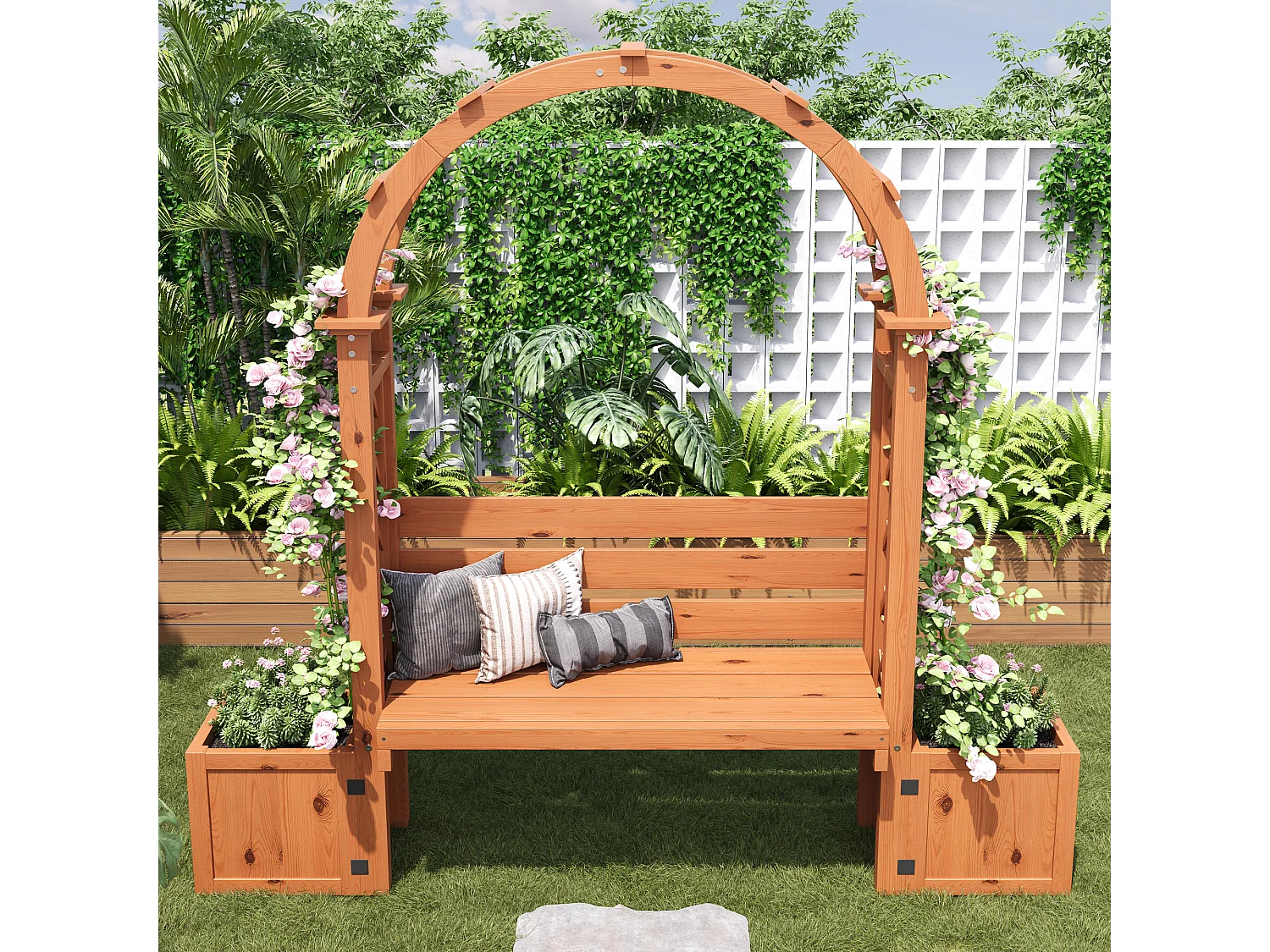 Plantenbak met klimrek en zitjes voor tuin, binnenplaats en terras - Licht en natuurlijk