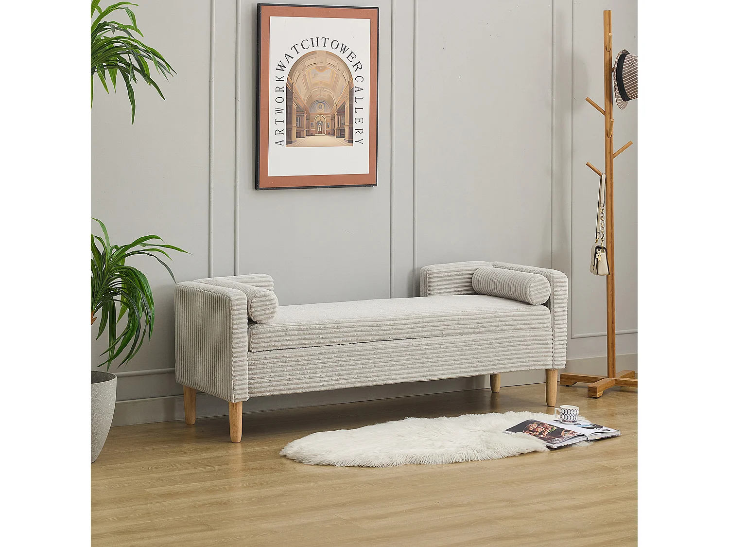 Grijze corduroy bedbank - Voor slaapkamer en hal