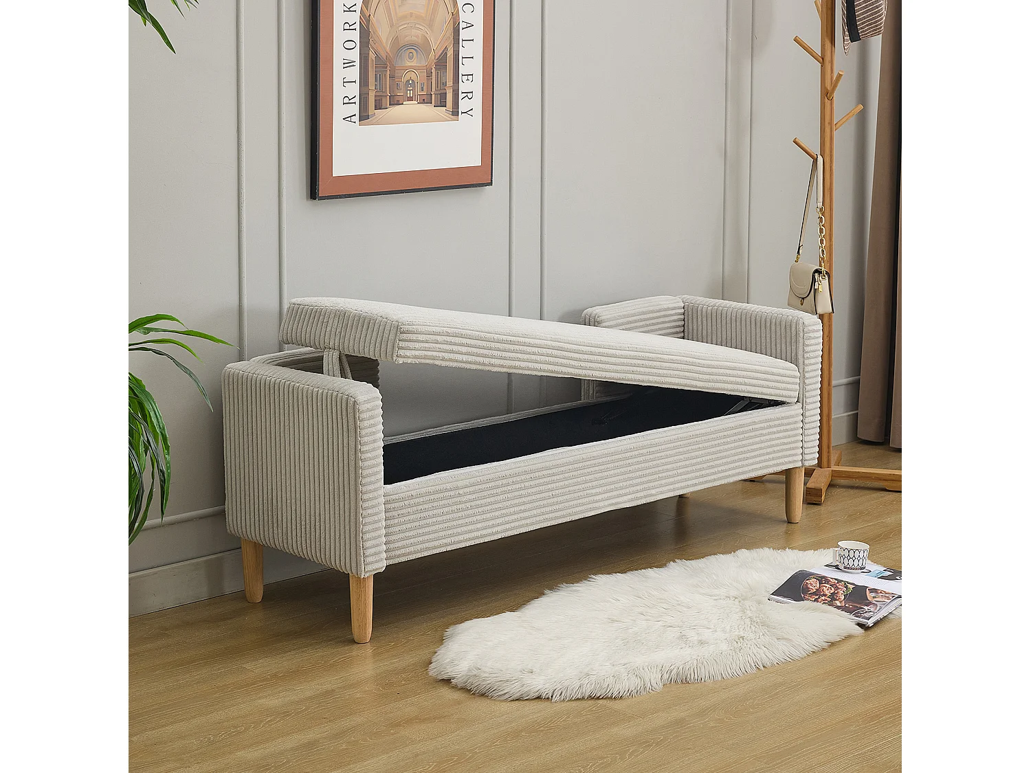 Grijze corduroy bedbank - Voor slaapkamer en hal