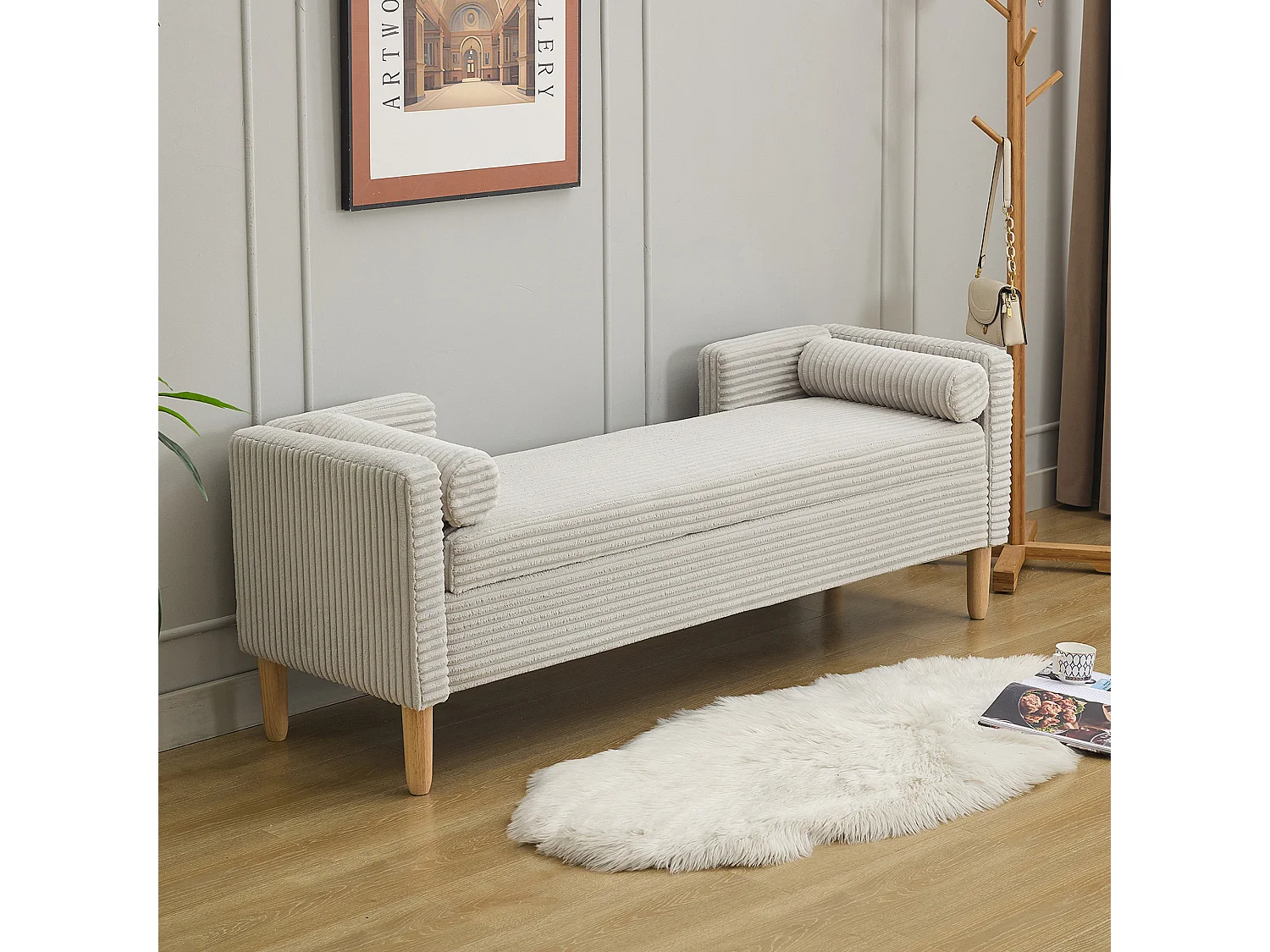 Grijze corduroy bedbank - Voor slaapkamer en hal