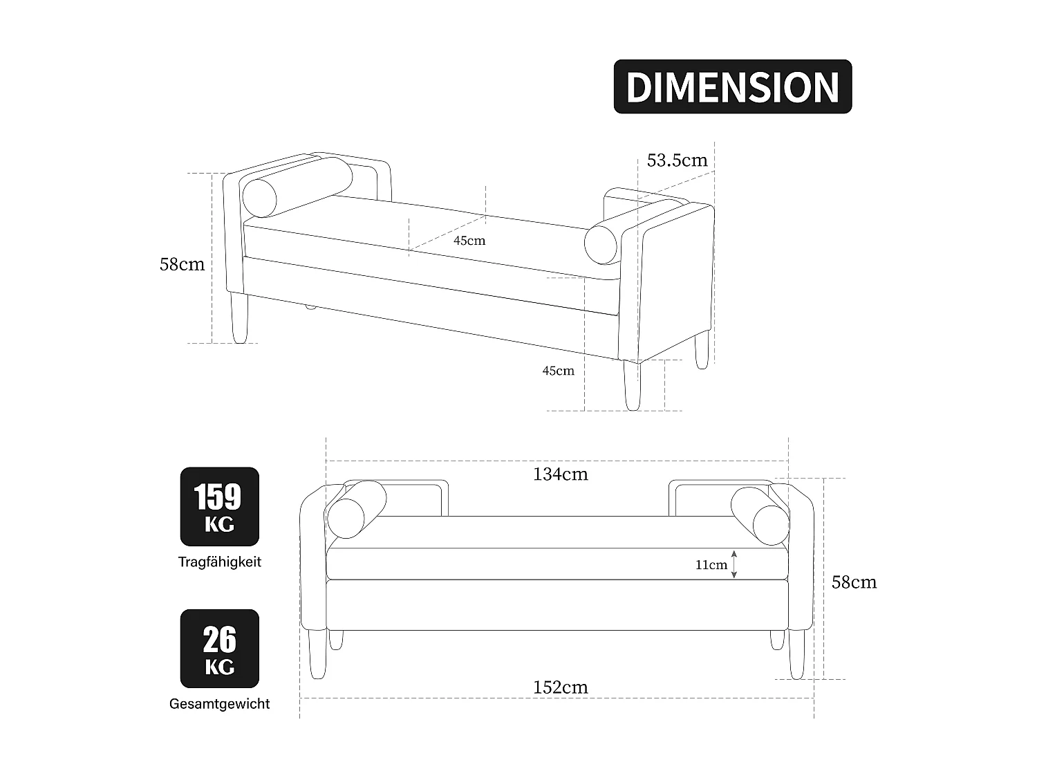 Grijze corduroy bedbank - Voor slaapkamer en hal
