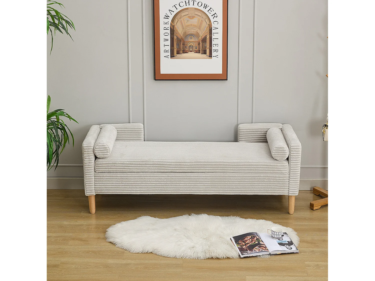 Grijze corduroy bedbank - Voor slaapkamer en hal