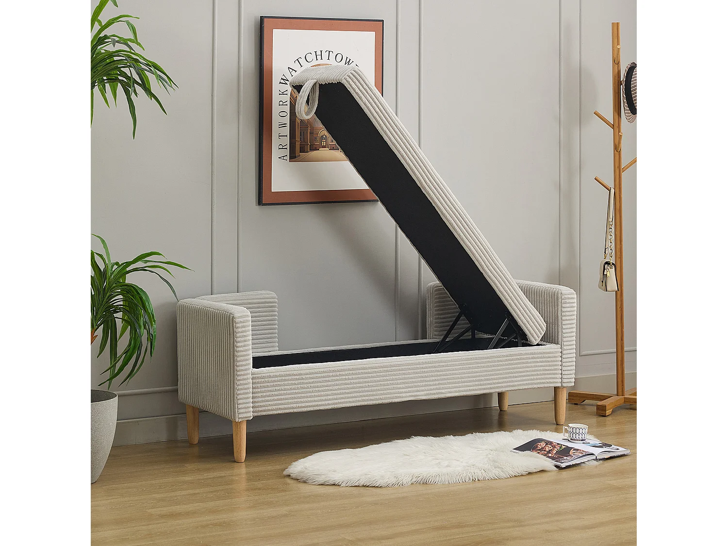 Grijze corduroy bedbank - Voor slaapkamer en hal