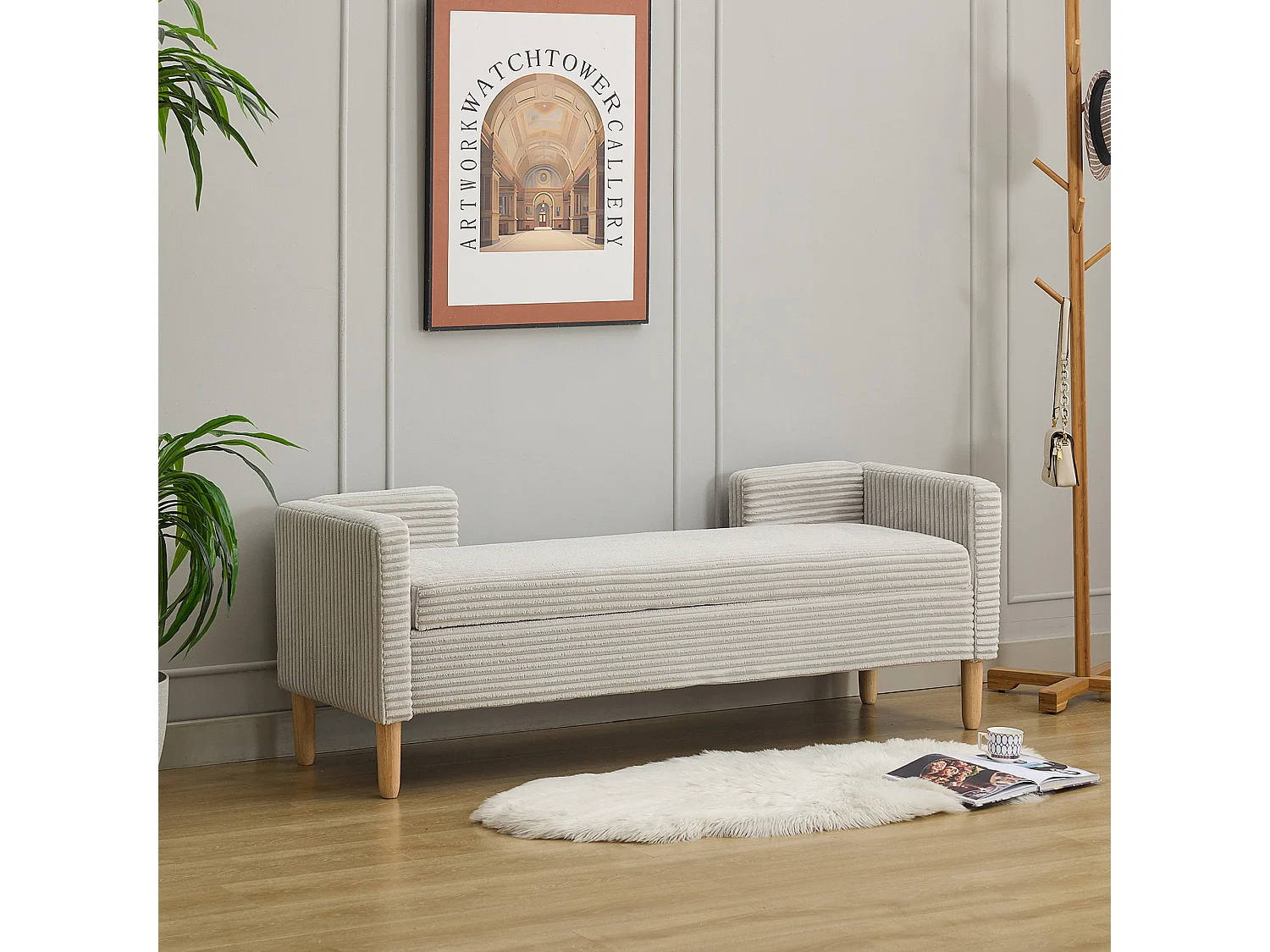 Grijze corduroy bedbank - Voor slaapkamer en hal