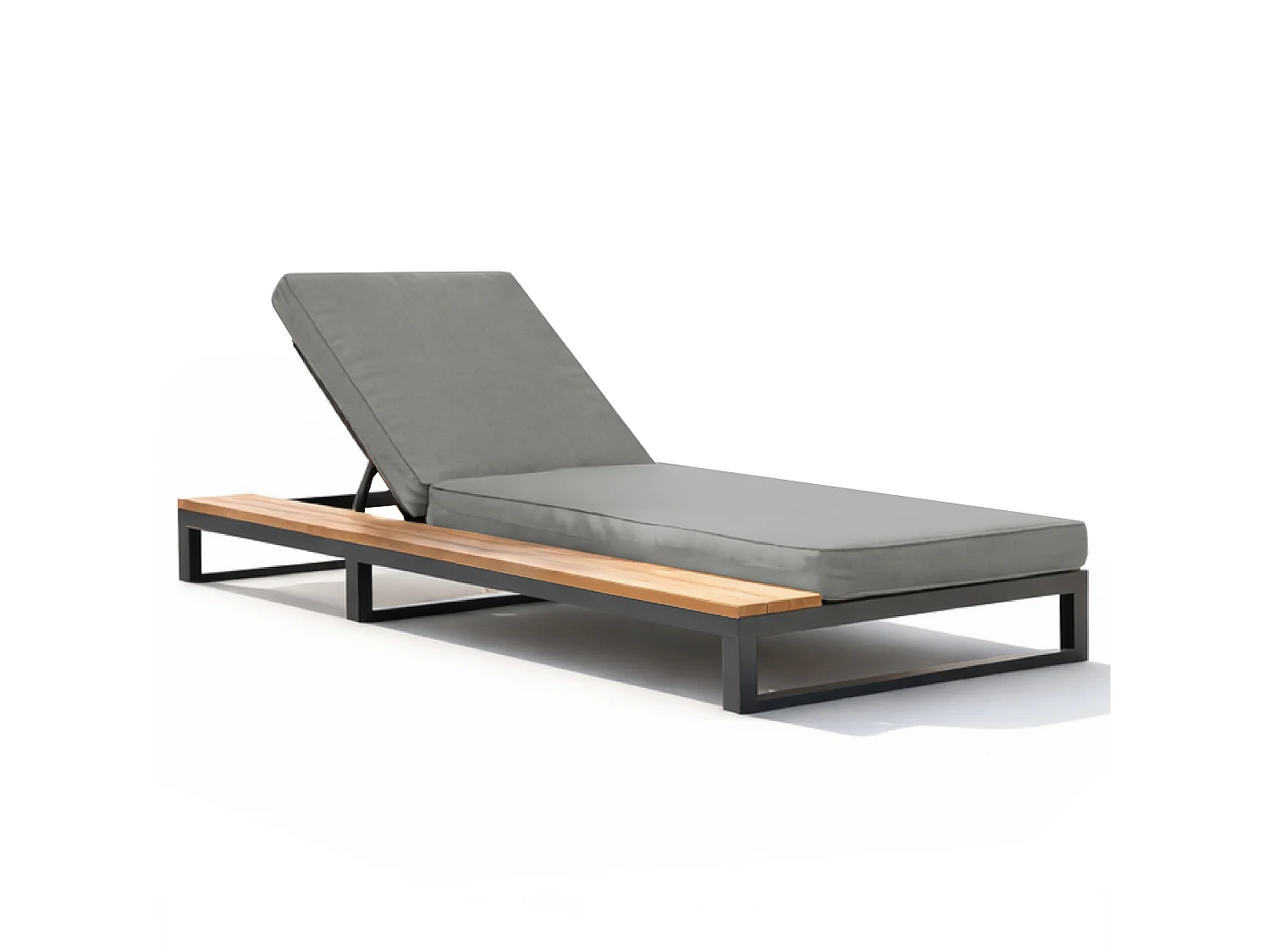 Metalen ligstoel met planken, strak design en matras - Verstelbare rugleuning - Grijs