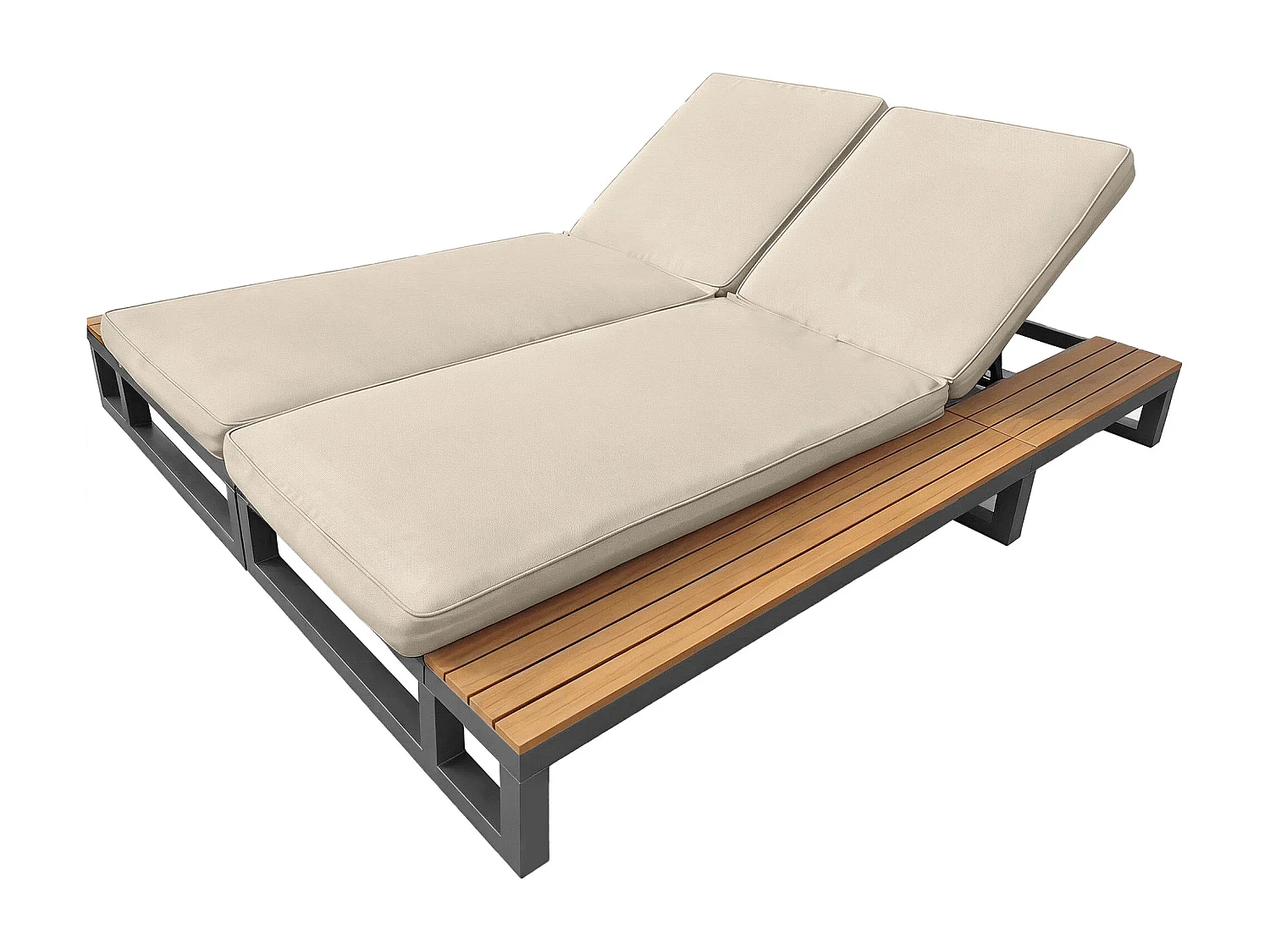 Tweepersoons ligstoel van metaal en waterdichte stof met verstelbare rugleuning - Beige