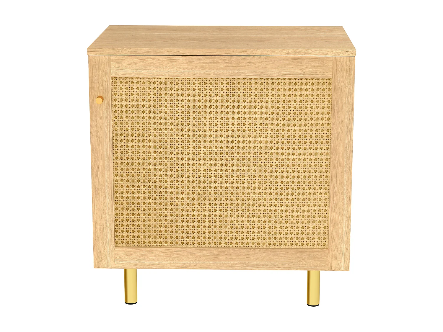 Buffet avec porte en rotin - Aspect bois naturel 60 x 40 x63 cm