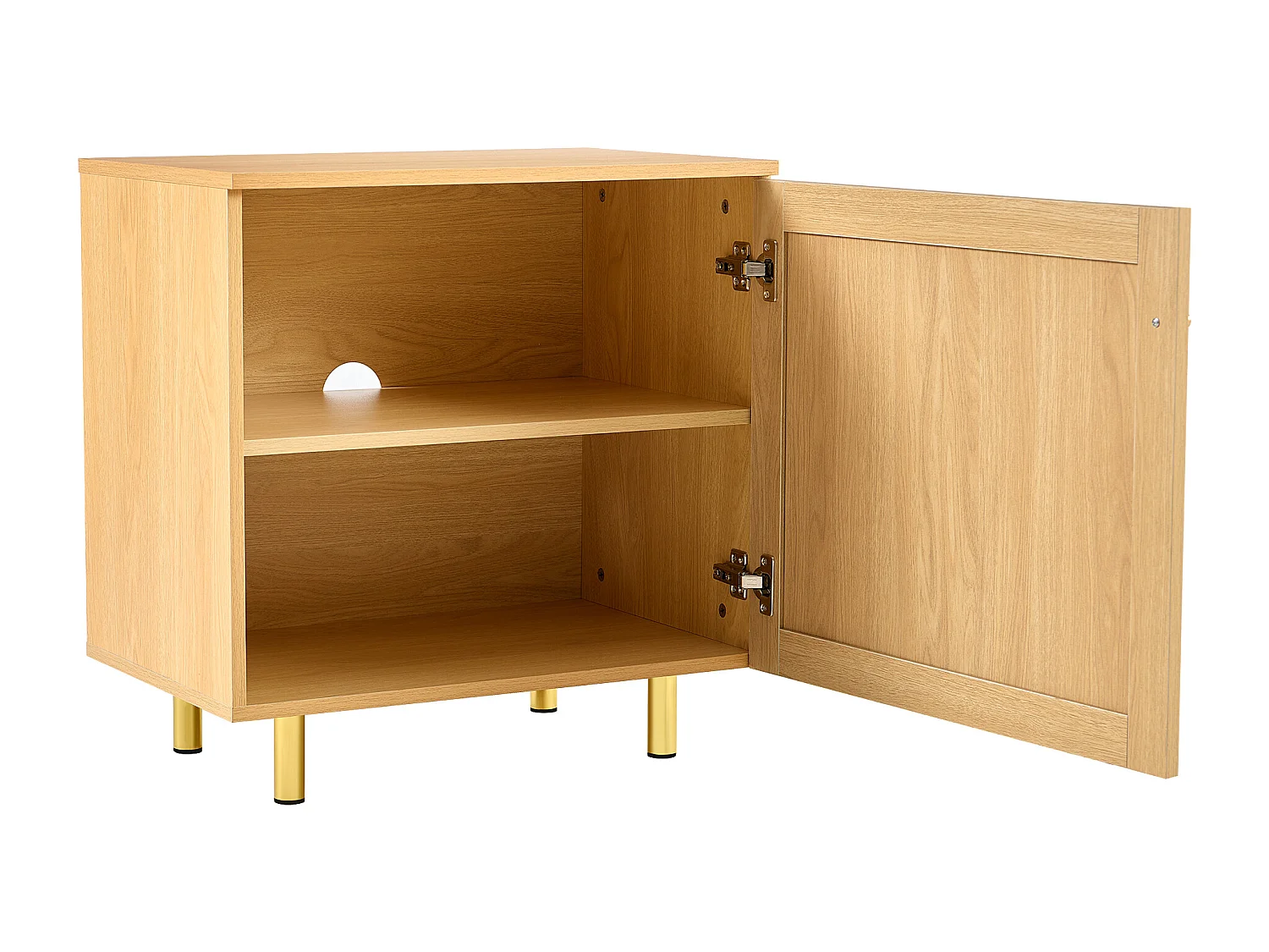 Buffet avec porte en rotin - Aspect bois naturel 60 x 40 x63 cm