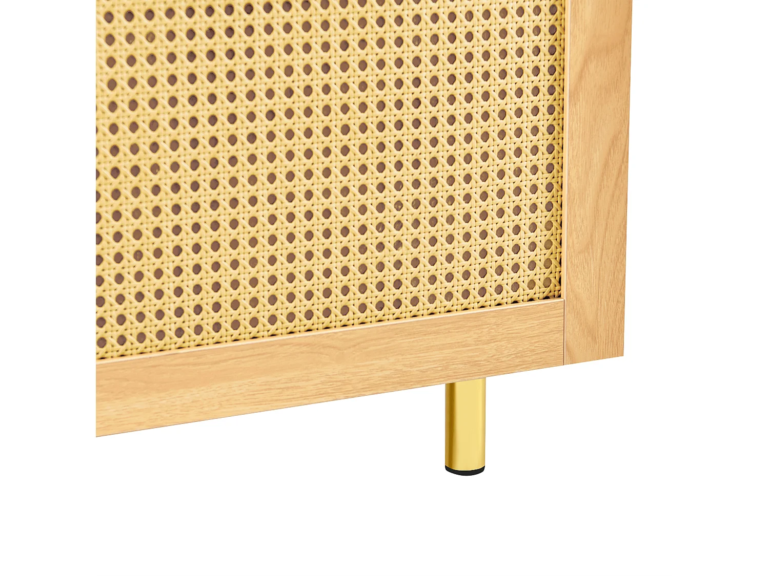 Buffet avec porte en rotin - Aspect bois naturel 60 x 40 x63 cm