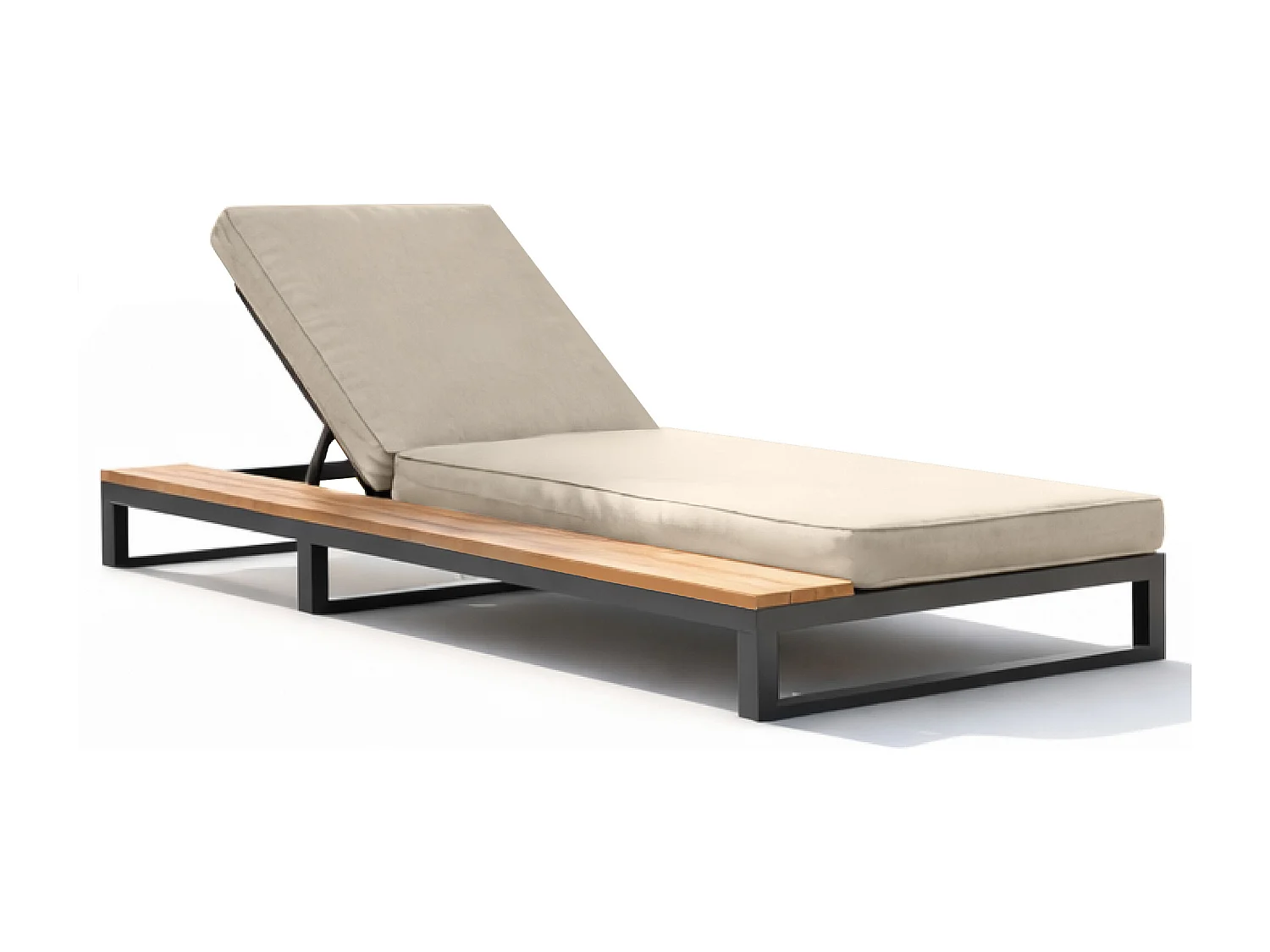 Metalen ligstoel met planken, strak design en matras - Verstelbare rugleuning - Beige