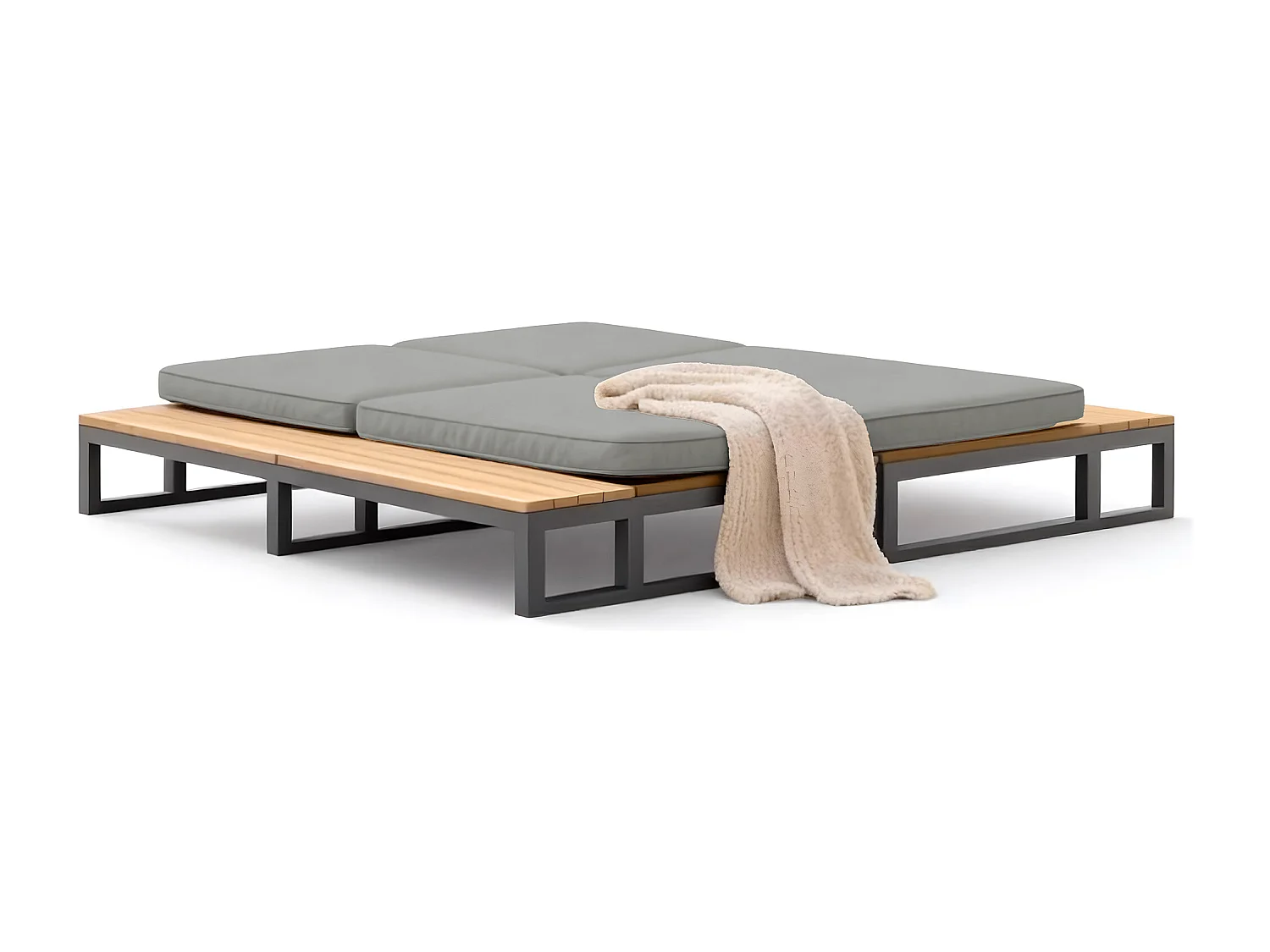 Tweepersoons ligstoel van metaal en waterdichte stof met verstelbare rugleuning - Grijs