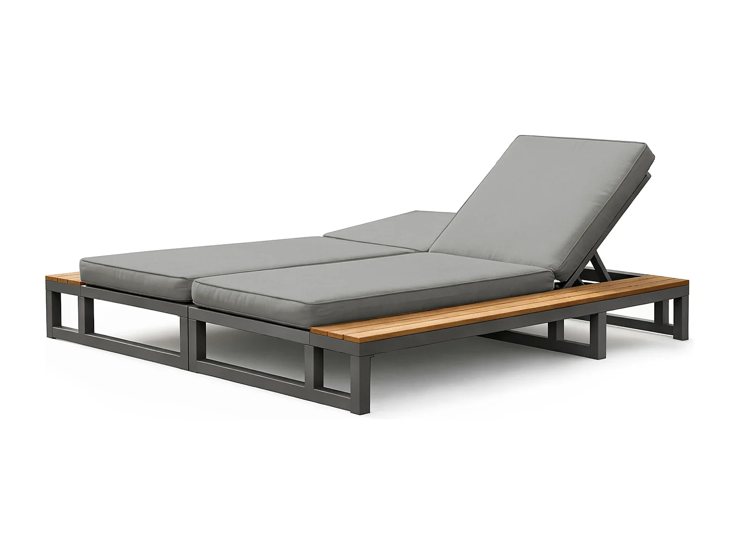 Tweepersoons ligstoel van metaal en waterdichte stof met verstelbare rugleuning - Grijs