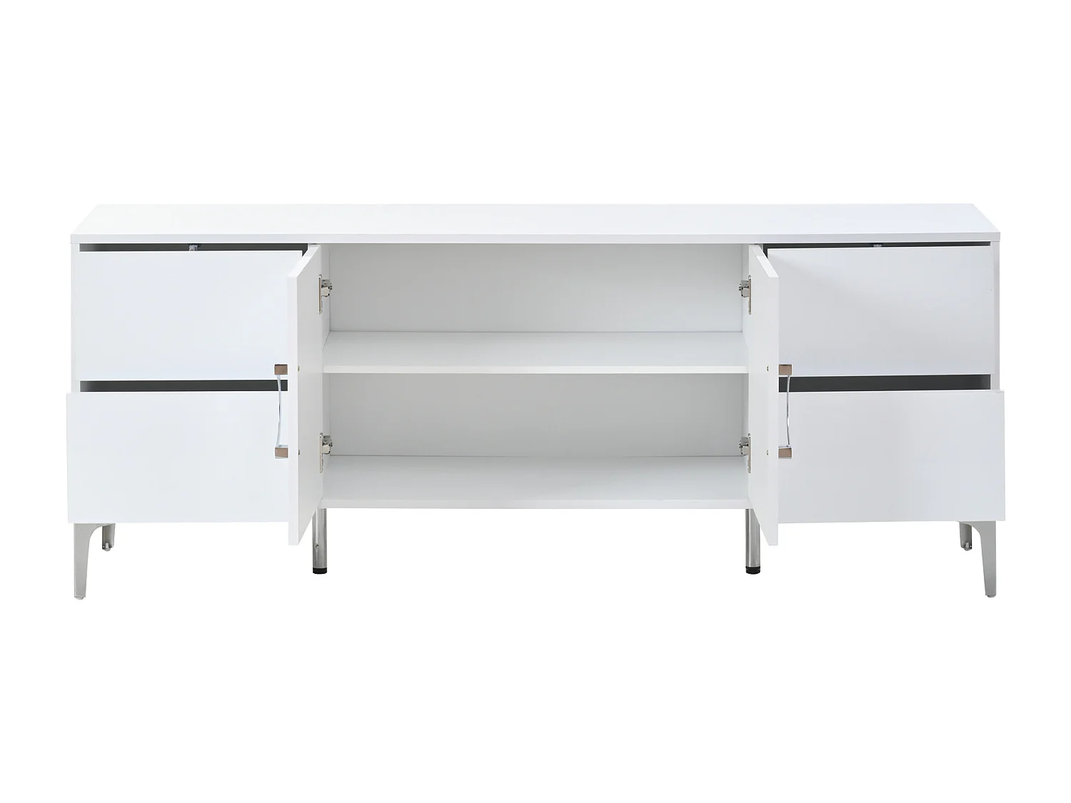 Buffet blanche finition brillant avec 2 portes et 4 tiroirs - Pieds en métal