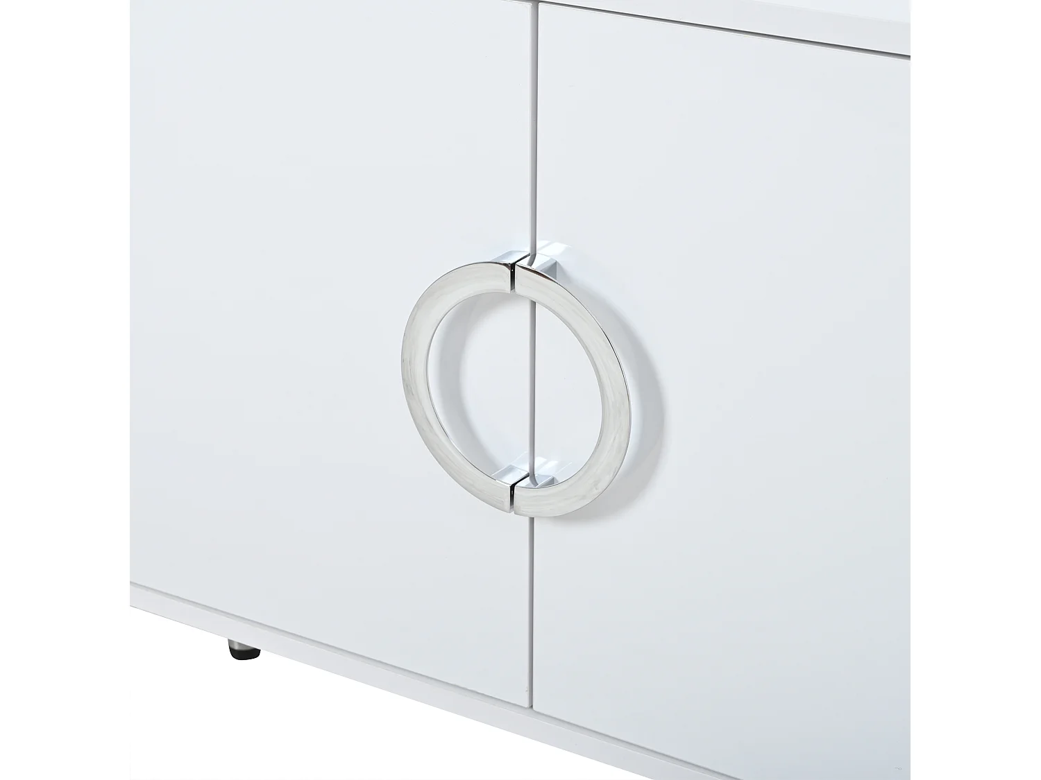 Buffet blanche finition brillant avec 2 portes et 4 tiroirs - Pieds en métal