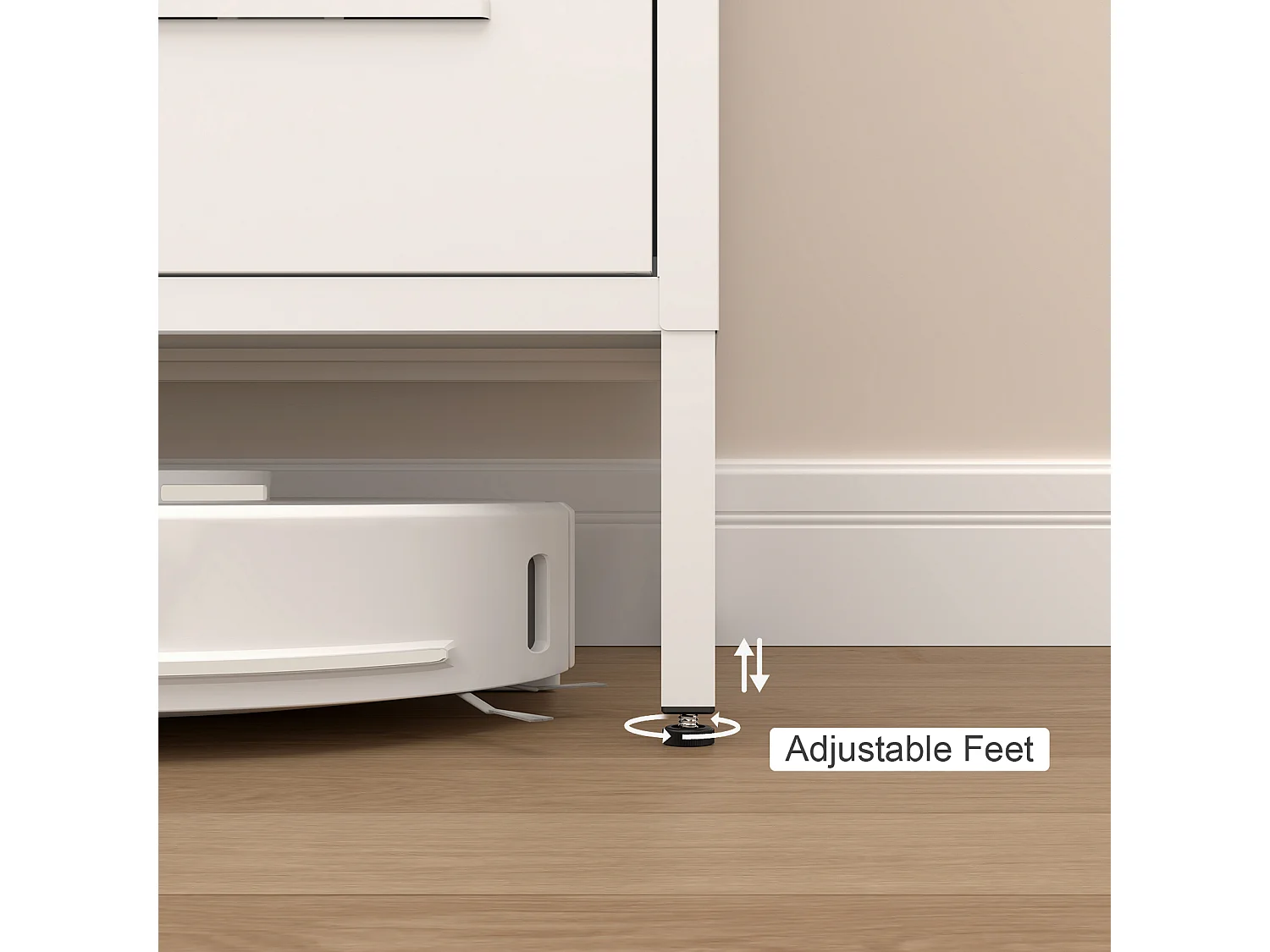 Buffet en métal blanc avec 2 portes et 2 étagères réglables