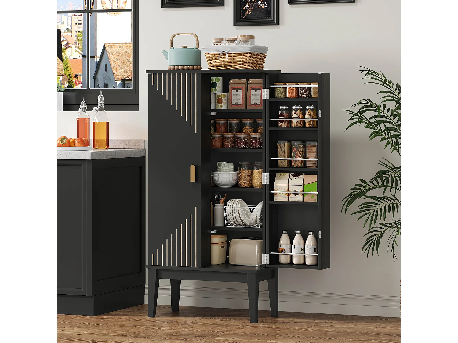 Credenza da cucina con 2 ante - Per cucina, sala da pranzo, soggiorno - Nero
