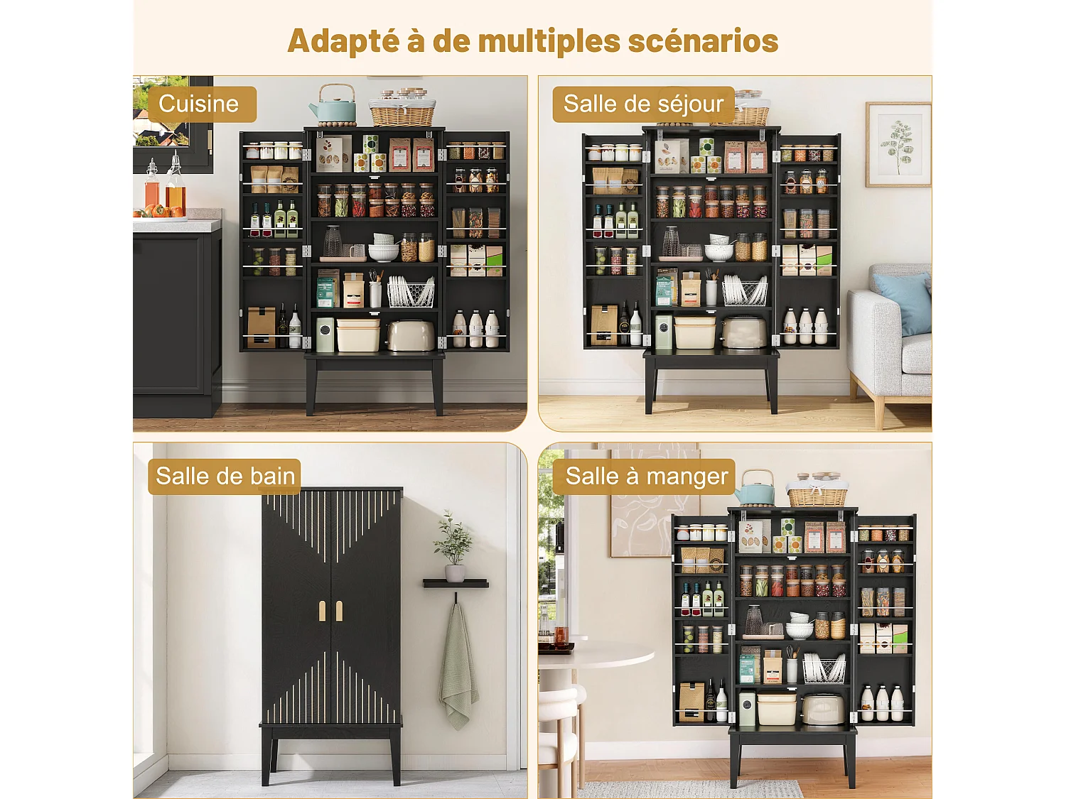 Credenza da cucina con 2 ante - Per cucina, sala da pranzo, soggiorno - Nero