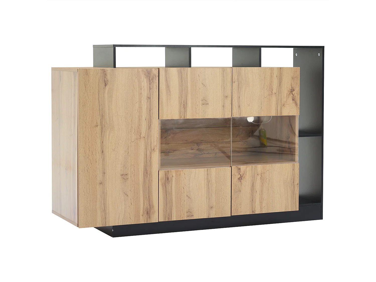 Dressoir met app-gestuurde ledverlichting en 3 deuren - Hout en zwart MDF afwerking