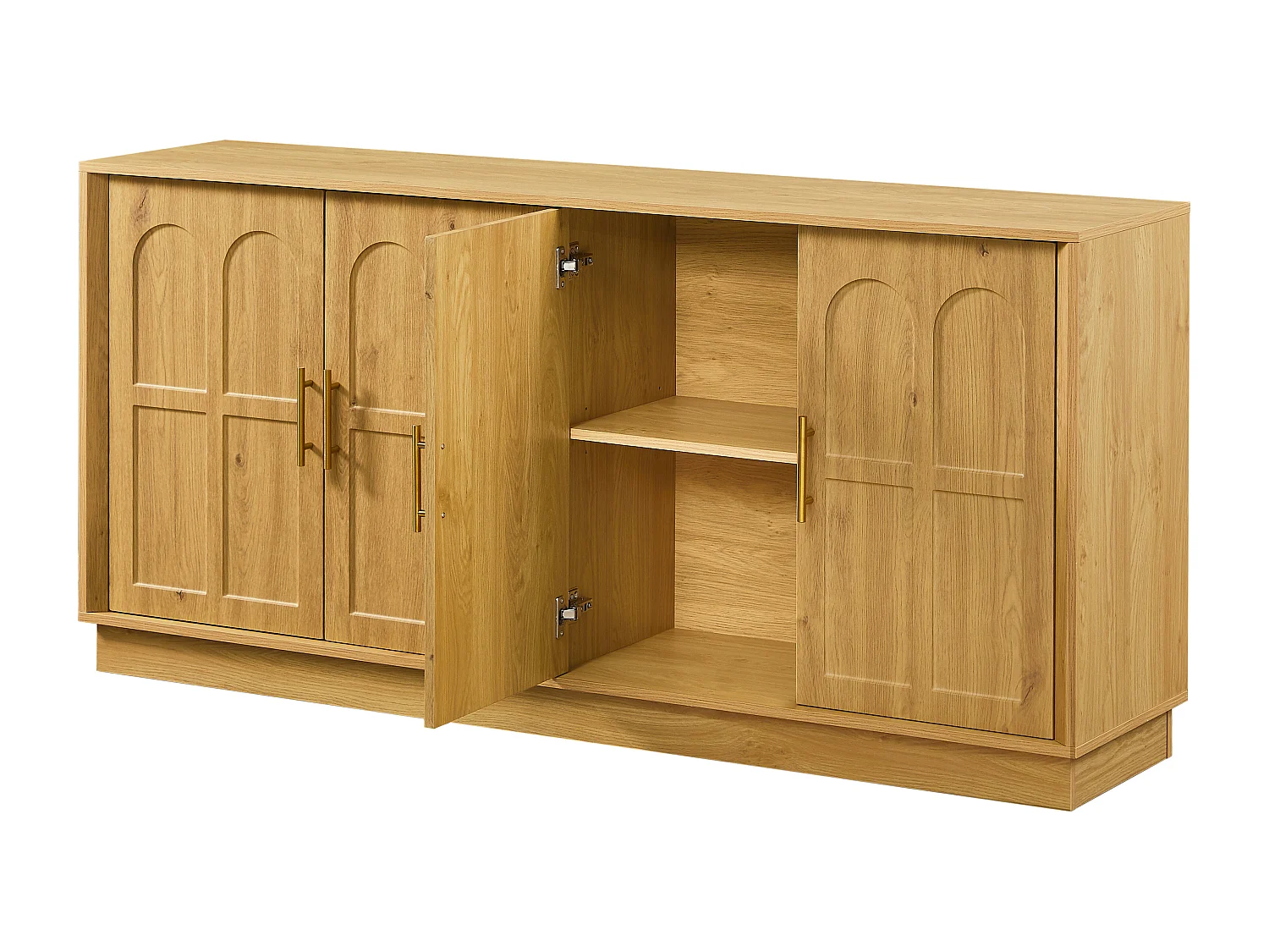 Buffet en MDF 169x40x80 cm avec 4 portes incurvées - Couleur bois