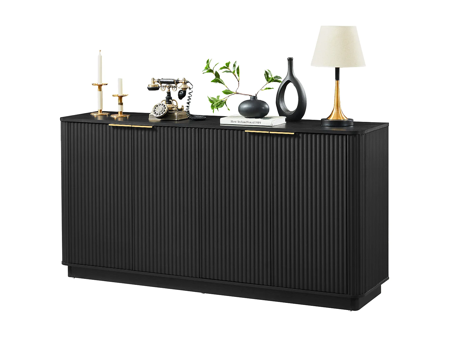 Buffet avec 4 portes rayures verticales - Noir 160 x 40 x 80 cm