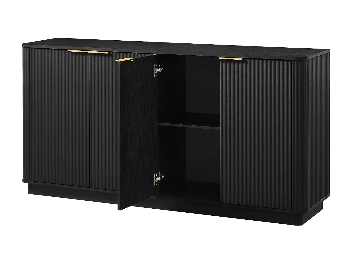 Buffet avec 4 portes rayures verticales - Noir 160 x 40 x 80 cm