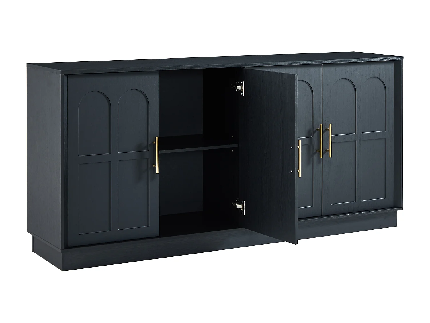 Buffet en MDF 169x40x80 cm avec 4 portes incurvées - Noir