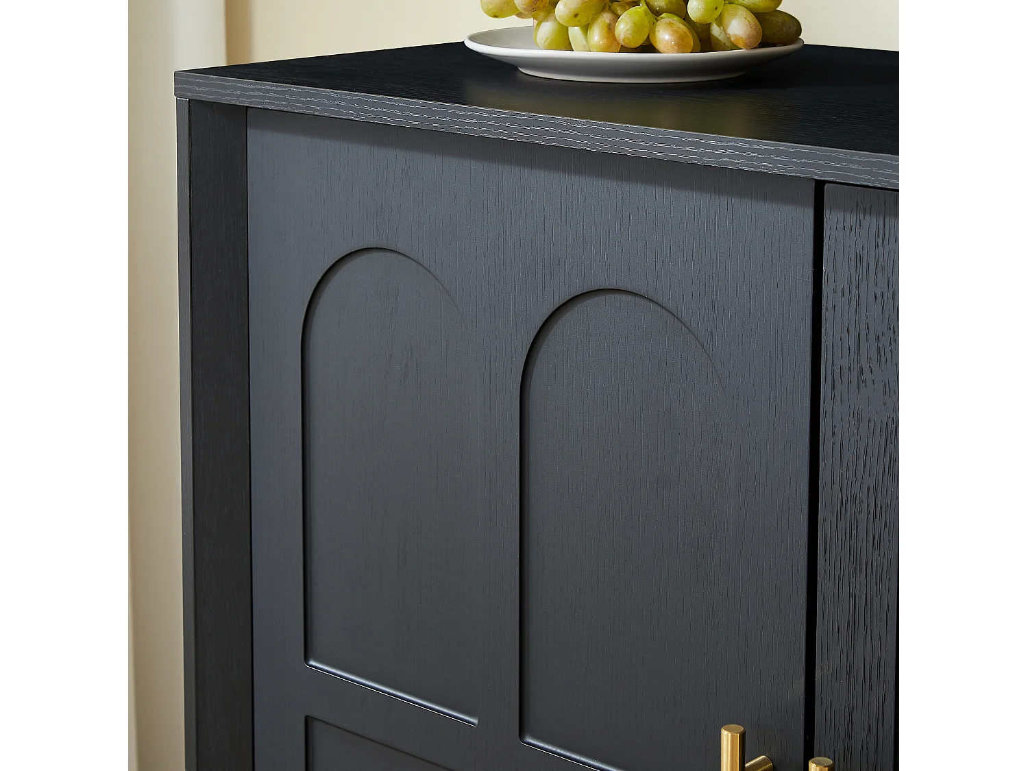 Buffet en MDF 169x40x80 cm avec 4 portes incurvées - Noir