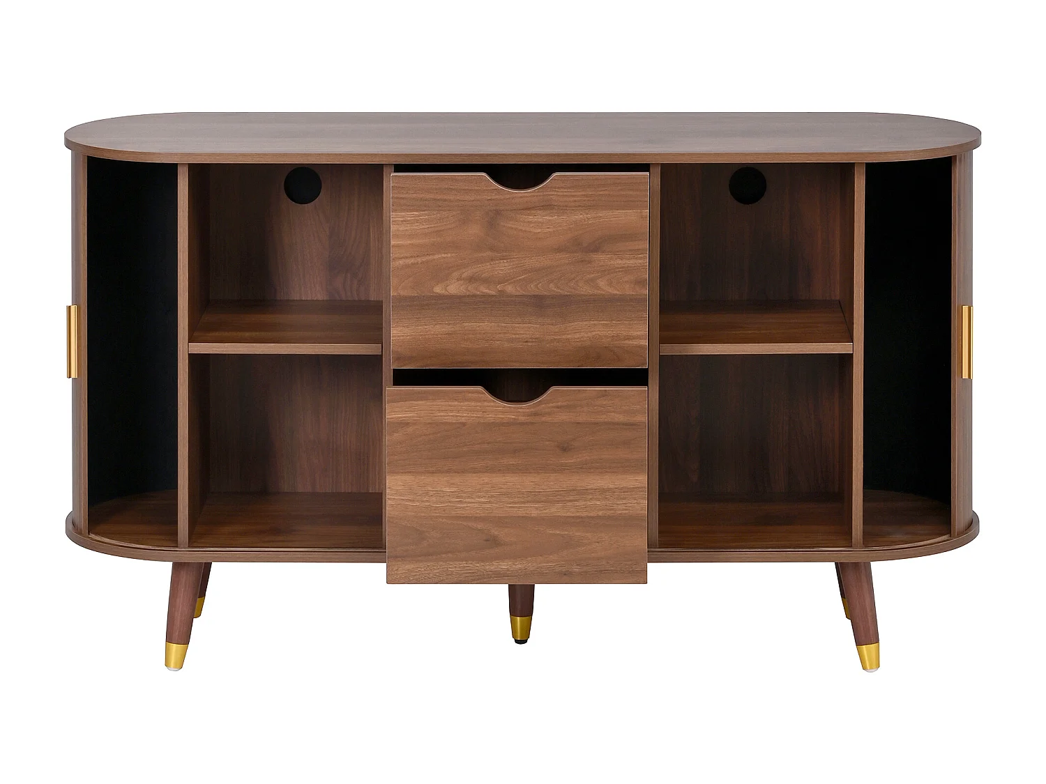 Buffet avec 2 portes coulissantes et 2 tiroirs - Angle arrondi pour le salon - Marron