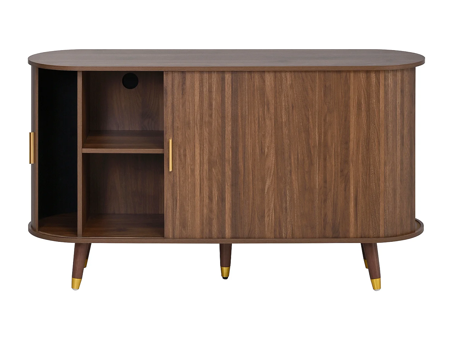 Buffet avec 2 portes coulissantes et 2 tiroirs - Angle arrondi pour le salon - Marron