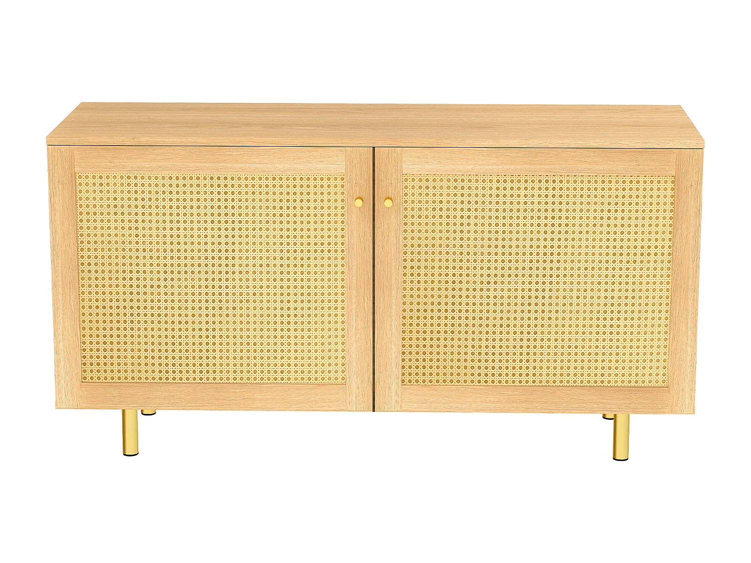 Buffet en osier à 2 portes - Aspect bois naturel 120 x 40 x63 cm