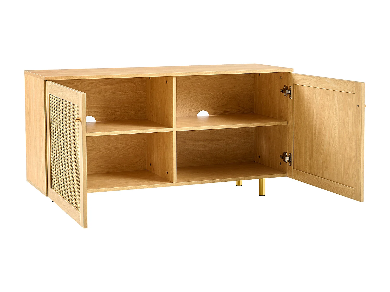 Buffet en osier à 2 portes - Aspect bois naturel 120 x 40 x63 cm